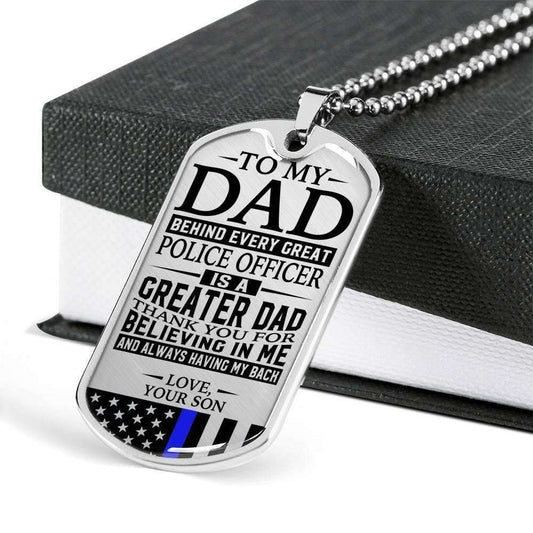 Dad Dog Tag Father’S Day Gift, Police Officer’S Dad Thank You For Having My Back Dog Tag Military Chain Necklace Custom Engraved Father's Day Rakva