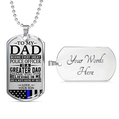 Dad Dog Tag Father’S Day Gift, Police Officer’S Dad Thank You For Having My Back Dog Tag Military Chain Necklace Custom Engraved Father's Day Rakva