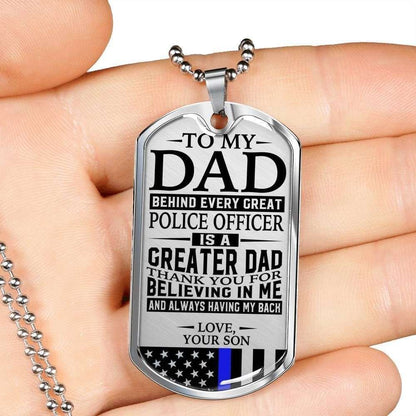 Dad Dog Tag Father’S Day Gift, Police Officer’S Dad Thank You For Having My Back Dog Tag Military Chain Necklace Custom Engraved Father's Day Rakva