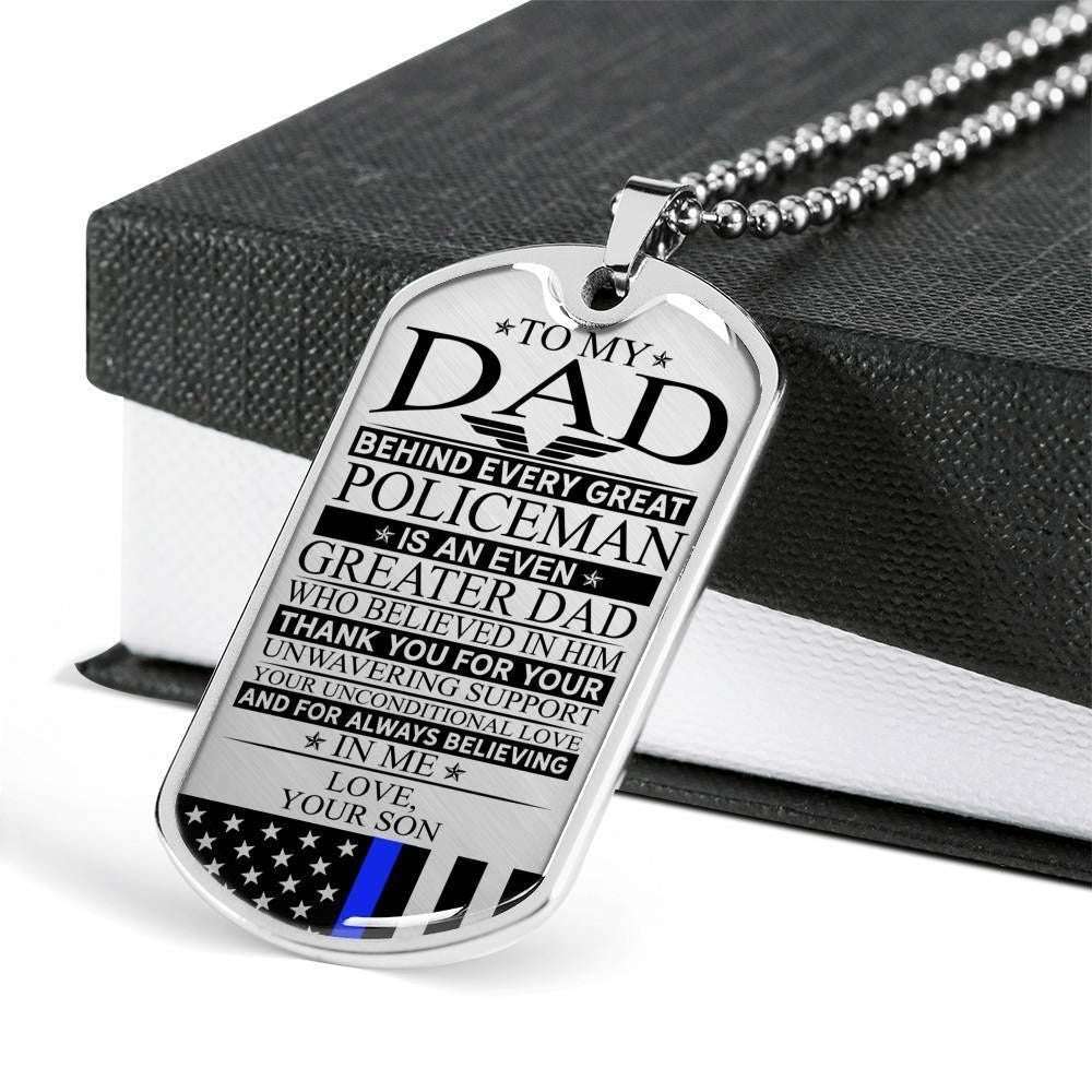 Dad Dog Tag Father’S Day Gift, Policeman’S Dad Unconditional Love Dog Tag Military Chain Necklace Father's Day Rakva