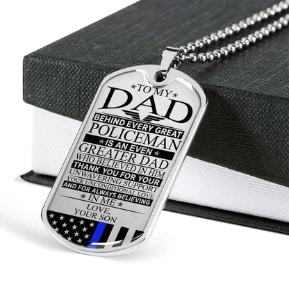 Dad Dog Tag Father’S Day Gift, Policeman’S Dad Unconditional Love Dog Tag Military Chain Necklace Father's Day Rakva