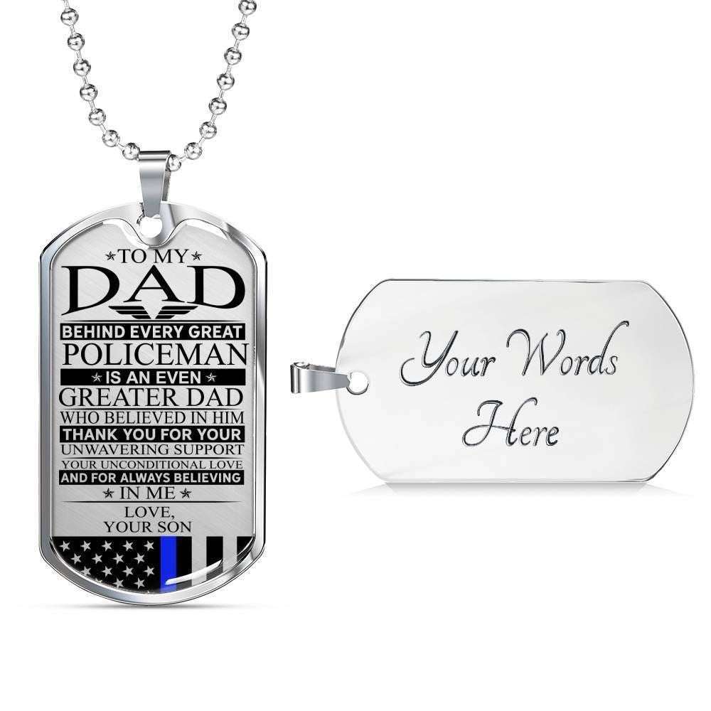 Dad Dog Tag Father’S Day Gift, Policeman’S Dad Unconditional Love Dog Tag Military Chain Necklace Father's Day Rakva