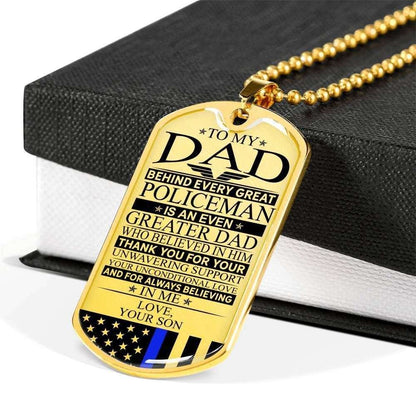 Dad Dog Tag Father’S Day Gift, Policeman’S Dad Unconditional Love Dog Tag Military Chain Necklace Father's Day Rakva