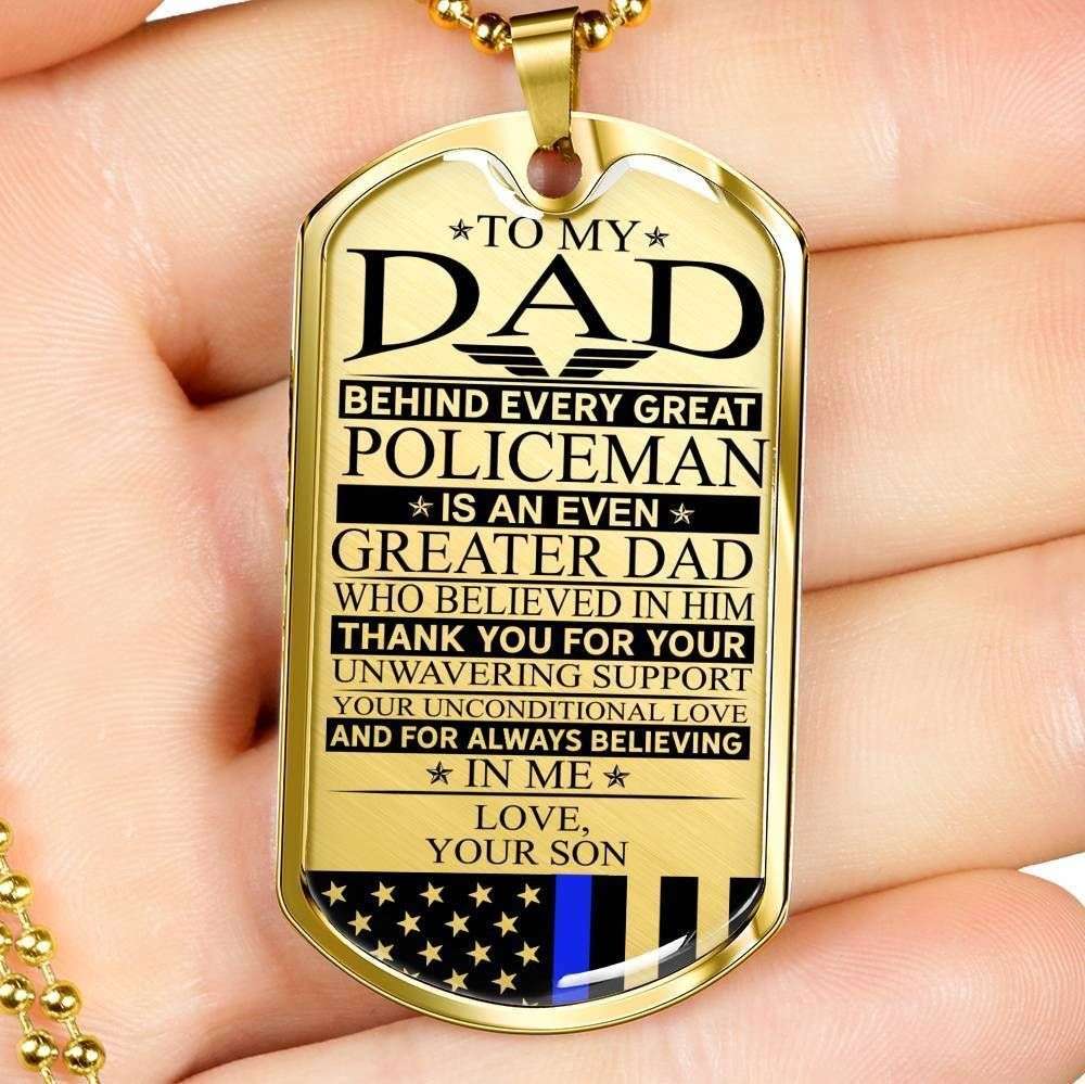 Dad Dog Tag Father’S Day Gift, Policeman’S Dad Unconditional Love Dog Tag Military Chain Necklace Father's Day Rakva