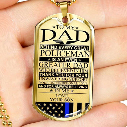 Dad Dog Tag Father’S Day Gift, Policeman’S Dad Unconditional Love Dog Tag Military Chain Necklace Father's Day Rakva