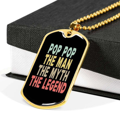 Dad Dog Tag Father’S Day Gift, Pop Pop The Man The Myth The Legend Dog Tag Military Chain Necklace For Dad Father's Day Rakva