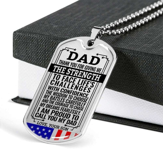 Dad Dog Tag Father’S Day Gift, Present For Dad Silver Dog Tag Military Chain Necklace Thank For Giving Me Strength Father's Day Rakva