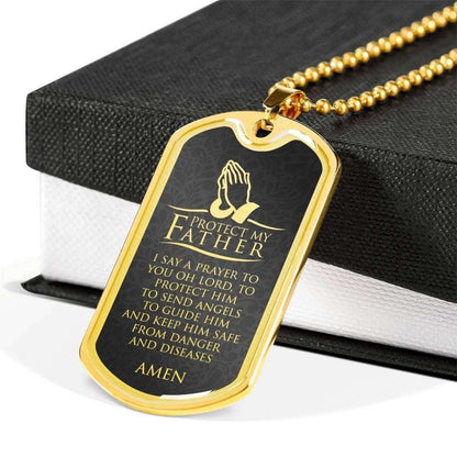 Dad Dog Tag Father’S Day Gift, Protect My Father- Dog Tag Military Chain Necklace Father's Day Rakva
