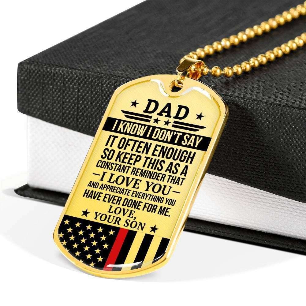 Dad Dog Tag Father’S Day Gift, Red Line Son Gift For Dad Silver Dog Tag Military Chain Necklace Thank For All You Do Father's Day Rakva