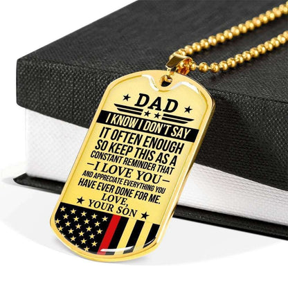 Dad Dog Tag Father’S Day Gift, Red Line Son Gift For Dad Silver Dog Tag Military Chain Necklace Thank For All You Do Father's Day Rakva