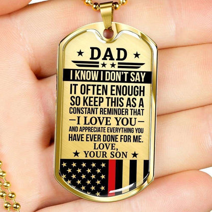 Dad Dog Tag Father’S Day Gift, Red Line Son Gift For Dad Silver Dog Tag Military Chain Necklace Thank For All You Do Father's Day Rakva