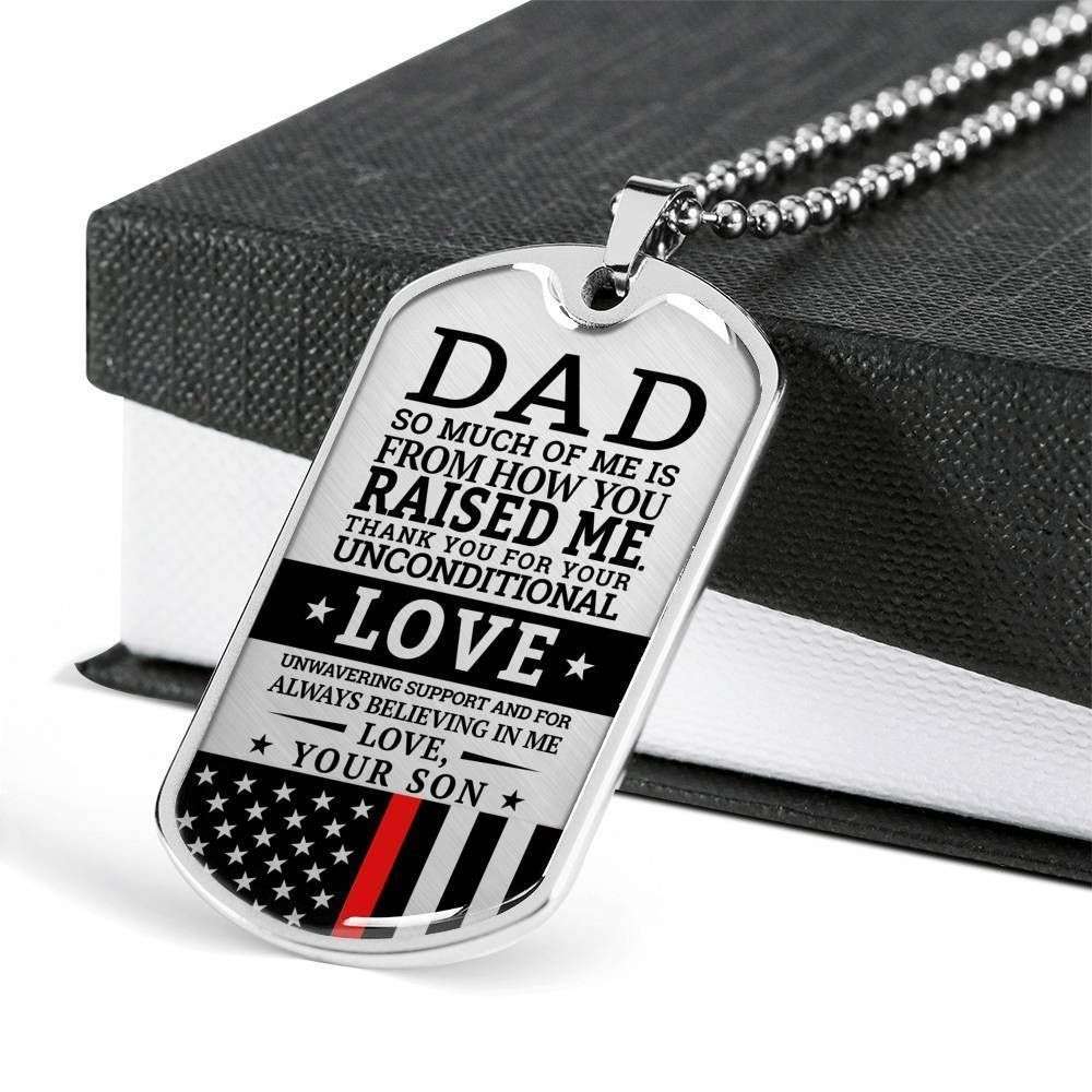 Dad Dog Tag Father’S Day Gift, Red Line Son Gift For Dad Silver Dog Tag Military Chain Necklace Your Unconditional Love Father's Day Rakva