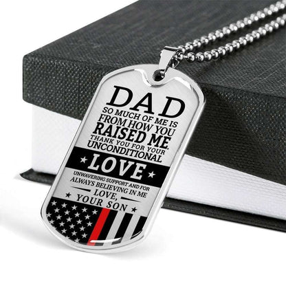 Dad Dog Tag Father’S Day Gift, Red Line Son Gift For Dad Silver Dog Tag Military Chain Necklace Your Unconditional Love Father's Day Rakva