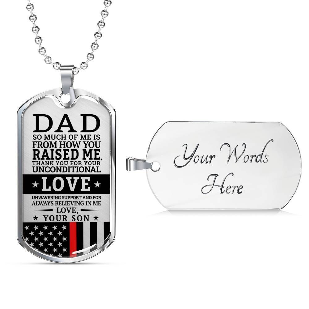 Dad Dog Tag Father’S Day Gift, Red Line Son Gift For Dad Silver Dog Tag Military Chain Necklace Your Unconditional Love Father's Day Rakva
