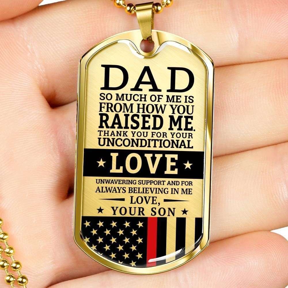 Dad Dog Tag Father’S Day Gift, Red Line Son Gift For Dad Silver Dog Tag Military Chain Necklace Your Unconditional Love Father's Day Rakva
