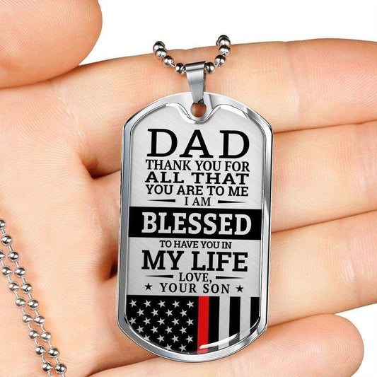 Dad Dog Tag Father’S Day Gift, Red Line Son Present For Dad Silver Dog Tag Military Chain Necklace Thank You For All Father's Day Rakva