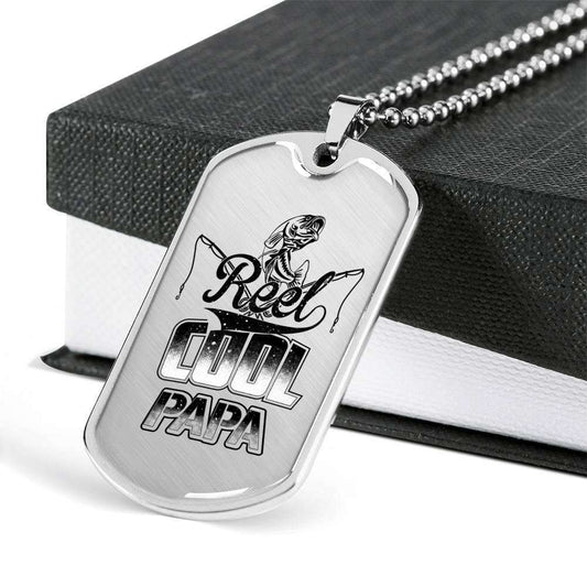 Dad Dog Tag Father’S Day Gift, Reel Cool Papa Dog Tag Military Chain Necklace For Dad Dog Tag Father's Day Rakva