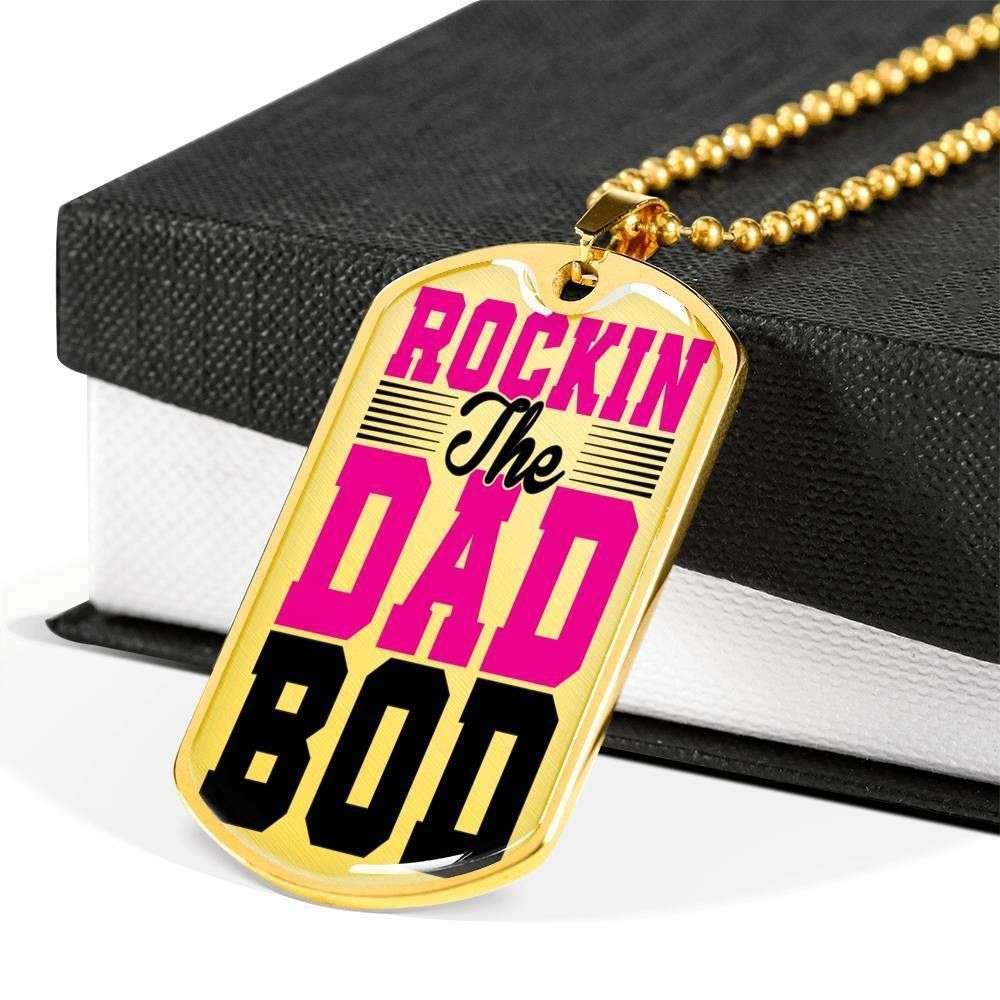 Dad Dog Tag Father’S Day Gift, Rockin The Dad Bod Dog Tag Military Chain Necklace For Dad Dog Tag Father's Day Rakva