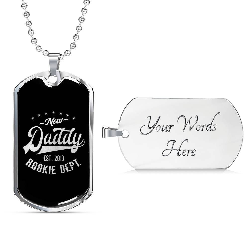 Dad Dog Tag Father’S Day Gift, Rookie New Daddy Dog Tag Military Chain Necklace For Dad Father's Day Rakva