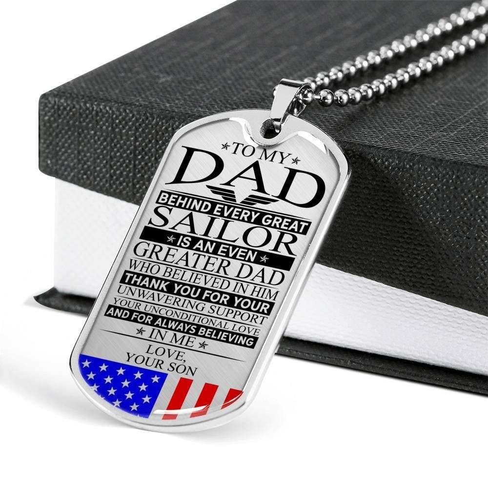 Dad Dog Tag Father’S Day Gift, Sailor’S Dad Unconditional Love Dog Tag Military Chain Necklace Custom Engraved Father's Day Rakva