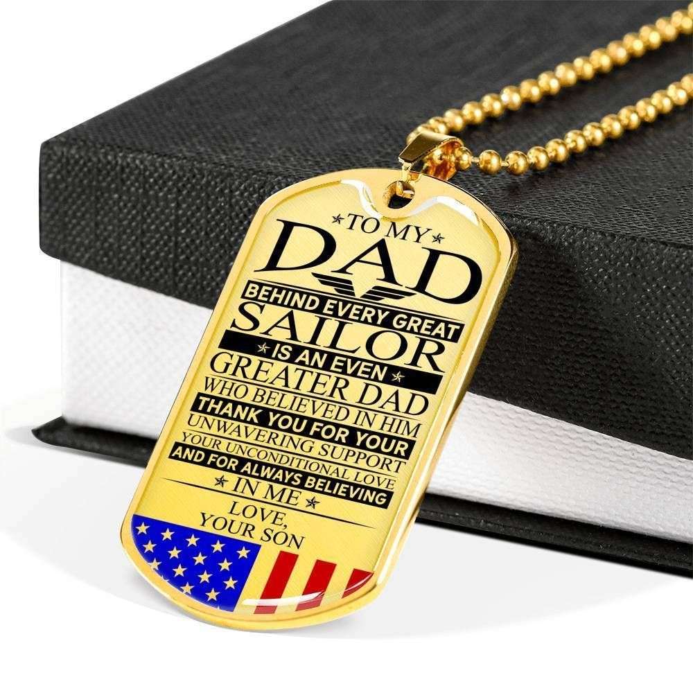 Dad Dog Tag Father’S Day Gift, Sailor’S Dad Unconditional Love Dog Tag Military Chain Necklace Custom Engraved Father's Day Rakva