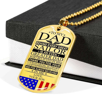 Dad Dog Tag Father’S Day Gift, Sailor’S Dad Unconditional Love Dog Tag Military Chain Necklace Custom Engraved Father's Day Rakva