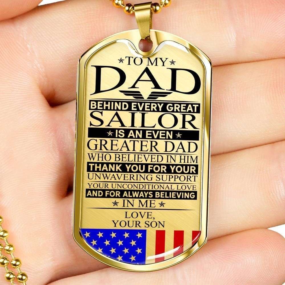Dad Dog Tag Father’S Day Gift, Sailor’S Dad Unconditional Love Dog Tag Military Chain Necklace Custom Engraved Father's Day Rakva