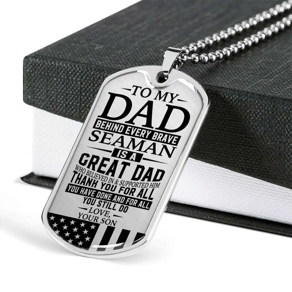 Dad Dog Tag Father’S Day Gift, Seaman’S Dad “ Thank You For All You Do “ Love Son Dog Tag Military Chain Engraved Father's Day Rakva