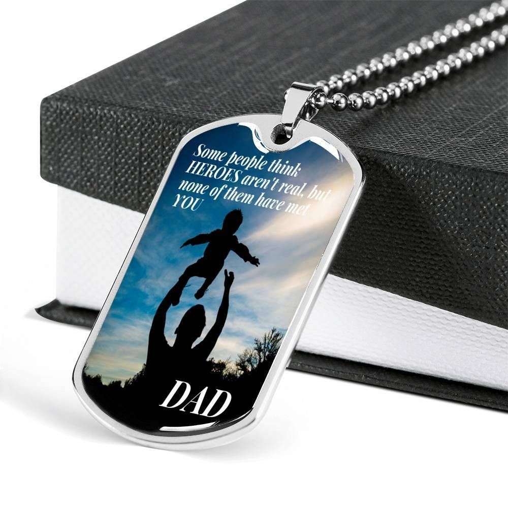 Dad Dog Tag Father’S Day Gift, Some People Think Heroes Aren’T Real Dad Dog Tag Military Chain Necklace For Dad Father's Day Rakva