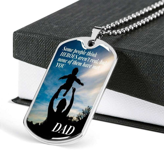 Dad Dog Tag Father’S Day Gift, Some People Think Heroes Aren’T Real Dad Dog Tag Military Chain Necklace For Dad Father's Day Rakva