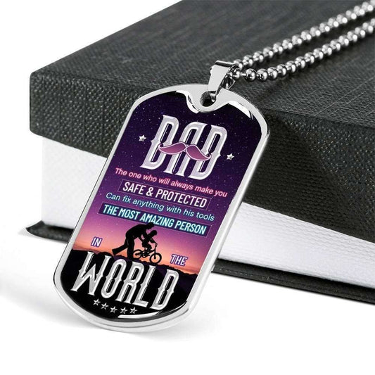 Dad Dog Tag Father’S Day Gift, Son Dog Tag, The Most Amazing Person In The World Dog Tag Military Chain Necklace For Dad Father's Day Rakva