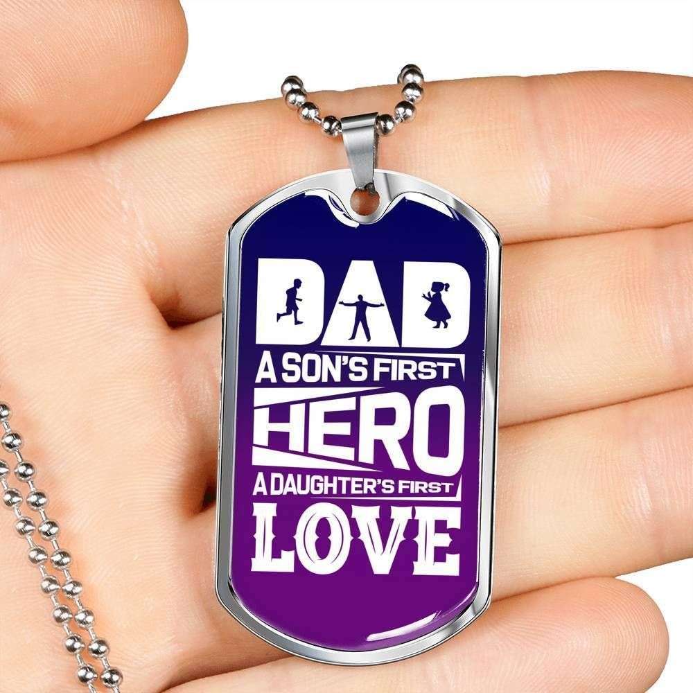 Dad Dog Tag Father’S Day Gift, Son’S First Hero Daughter’S First Love Dog Tag Military Chain Gift For Dad Father's Day Rakva