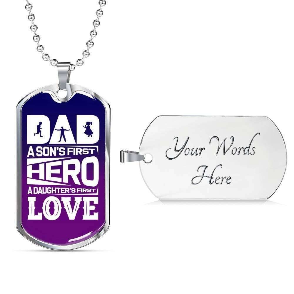 Dad Dog Tag Father’S Day Gift, Son’S First Hero Daughter’S First Love Dog Tag Military Chain Gift For Dad Father's Day Rakva