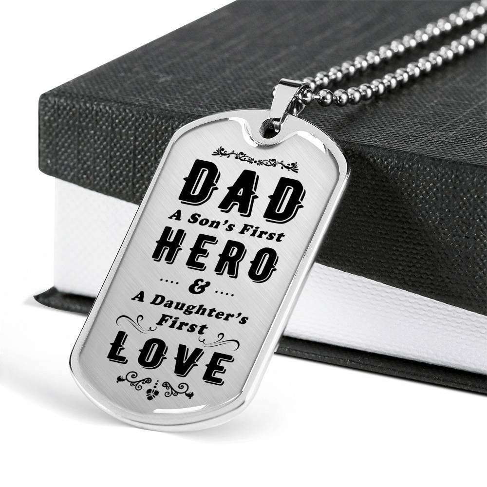 Dad Dog Tag Father’S Day Gift, Son’S First Hero Daughter’S First Love Dog Tag Military Chain Necklace Gift For Dad Father's Day Rakva