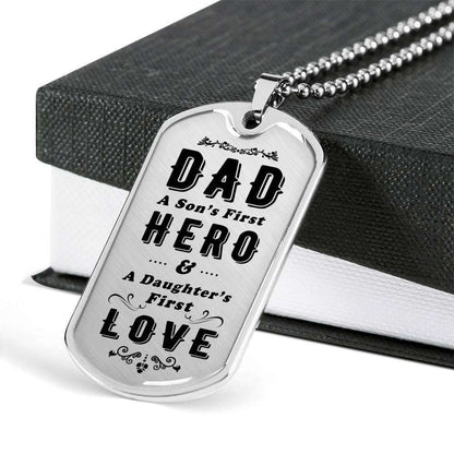 Dad Dog Tag Father’S Day Gift, Son’S First Hero Daughter’S First Love Dog Tag Military Chain Necklace Gift For Dad Father's Day Rakva