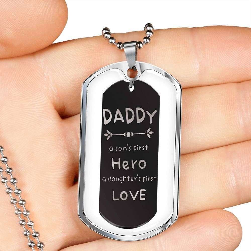 Dad Dog Tag Father’S Day Gift, Son’S First Hero Daughter’S First Love Dog Tag Military Chain Necklace Gift For Men Father's Day Rakva