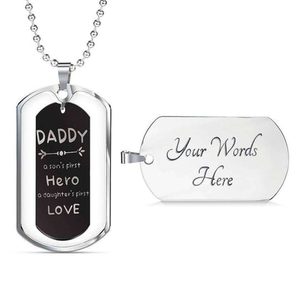 Dad Dog Tag Father’S Day Gift, Son’S First Hero Daughter’S First Love Dog Tag Military Chain Necklace Gift For Men Father's Day Rakva
