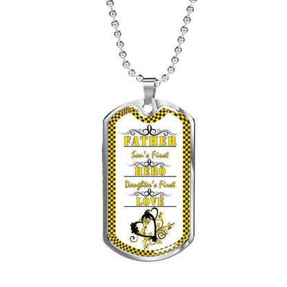 Dad Dog Tag Father’S Day Gift, Son’S Hero Daughter’S First Love Dog Tag Military Chain Necklace Gift For Father Father's Day Rakva