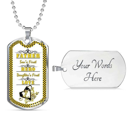 Dad Dog Tag Father’S Day Gift, Son’S Hero Daughter’S First Love Dog Tag Military Chain Necklace Gift For Father Father's Day Rakva