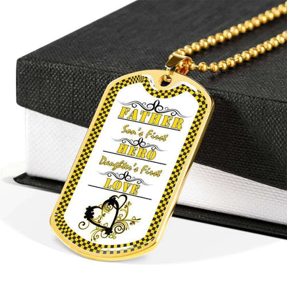 Dad Dog Tag Father’S Day Gift, Son’S Hero Daughter’S First Love Dog Tag Military Chain Necklace Gift For Father Father's Day Rakva