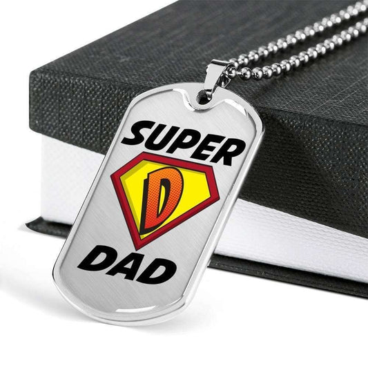 Dad Dog Tag Father’S Day Gift, Super Dad Dog Tag Military Chain Necklace Father’S Day For Dad Dog Tag Father's Day Rakva