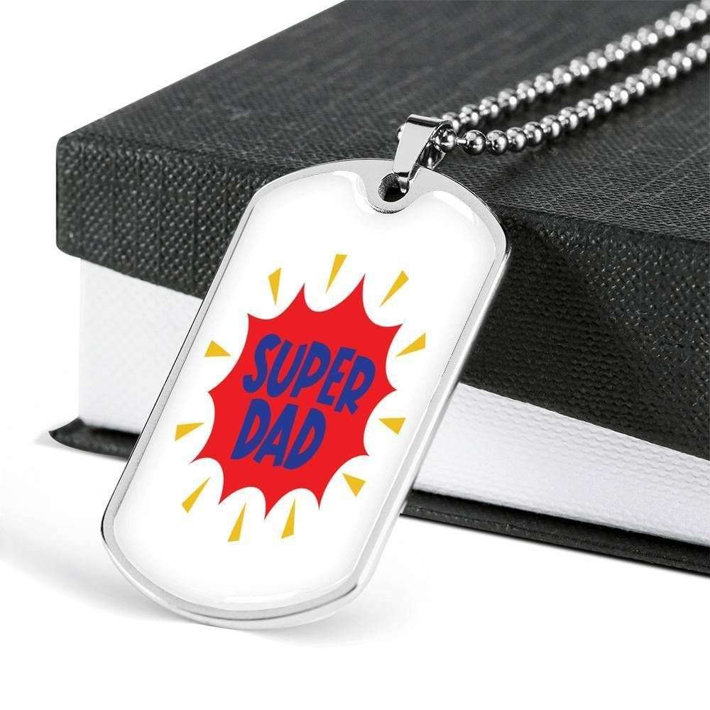 Dad Dog Tag Father’S Day Gift, Super Dad Dog Tag Military Chain Necklace Gift For Daddy Dog Tag Father's Day Rakva