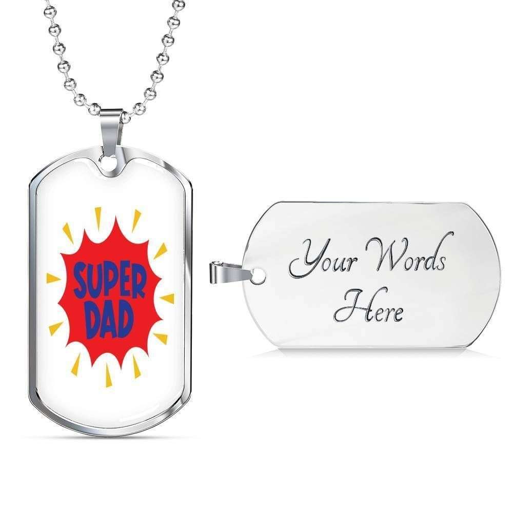 Dad Dog Tag Father’S Day Gift, Super Dad Dog Tag Military Chain Necklace Gift For Daddy Dog Tag Father's Day Rakva
