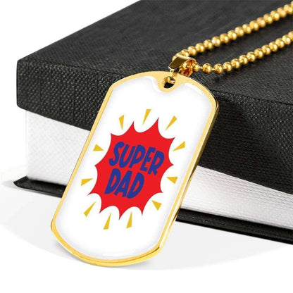 Dad Dog Tag Father’S Day Gift, Super Dad Dog Tag Military Chain Necklace Gift For Daddy Dog Tag Father's Day Rakva