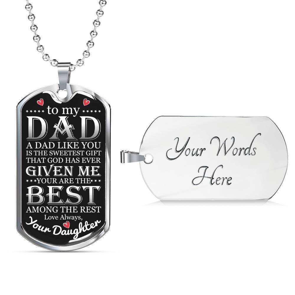 Dad Dog Tag Father’S Day Gift, Sweetest Gift That God Has Ever Given Me Dog Tag Military Chain Necklace For Dad Father's Day Rakva