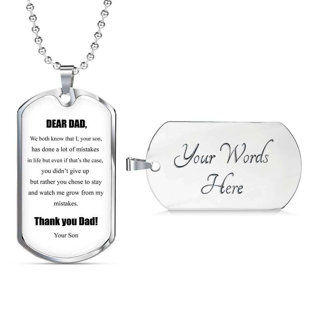 Dad Dog Tag Father’S Day Gift, Thank You Dad Message Dog Tag Military Chain Necklace Gift For Dad Dog Tag Father's Day Rakva