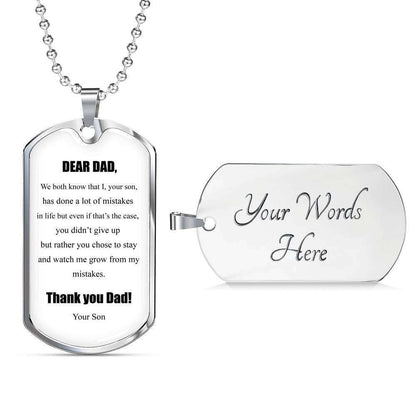 Dad Dog Tag Father’S Day Gift, Thank You Dad Message Dog Tag Military Chain Necklace Gift For Dad Dog Tag Father's Day Rakva