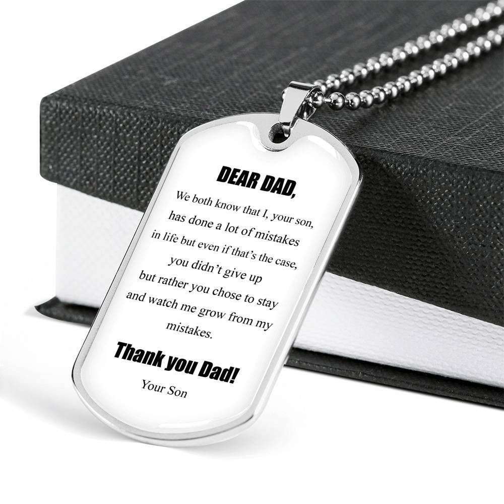 Dad Dog Tag Father’S Day Gift, Thank You Dad Message Dog Tag Military Chain Necklace Gift For Dad Father's Day Rakva