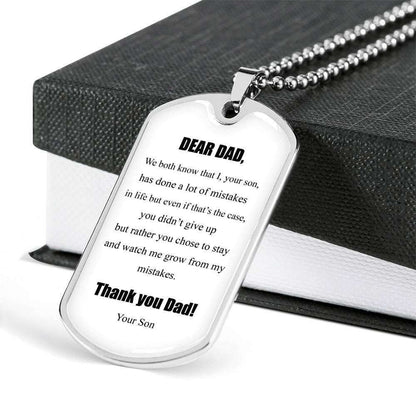 Dad Dog Tag Father’S Day Gift, Thank You Dad Message Dog Tag Military Chain Necklace Gift For Dad Father's Day Rakva