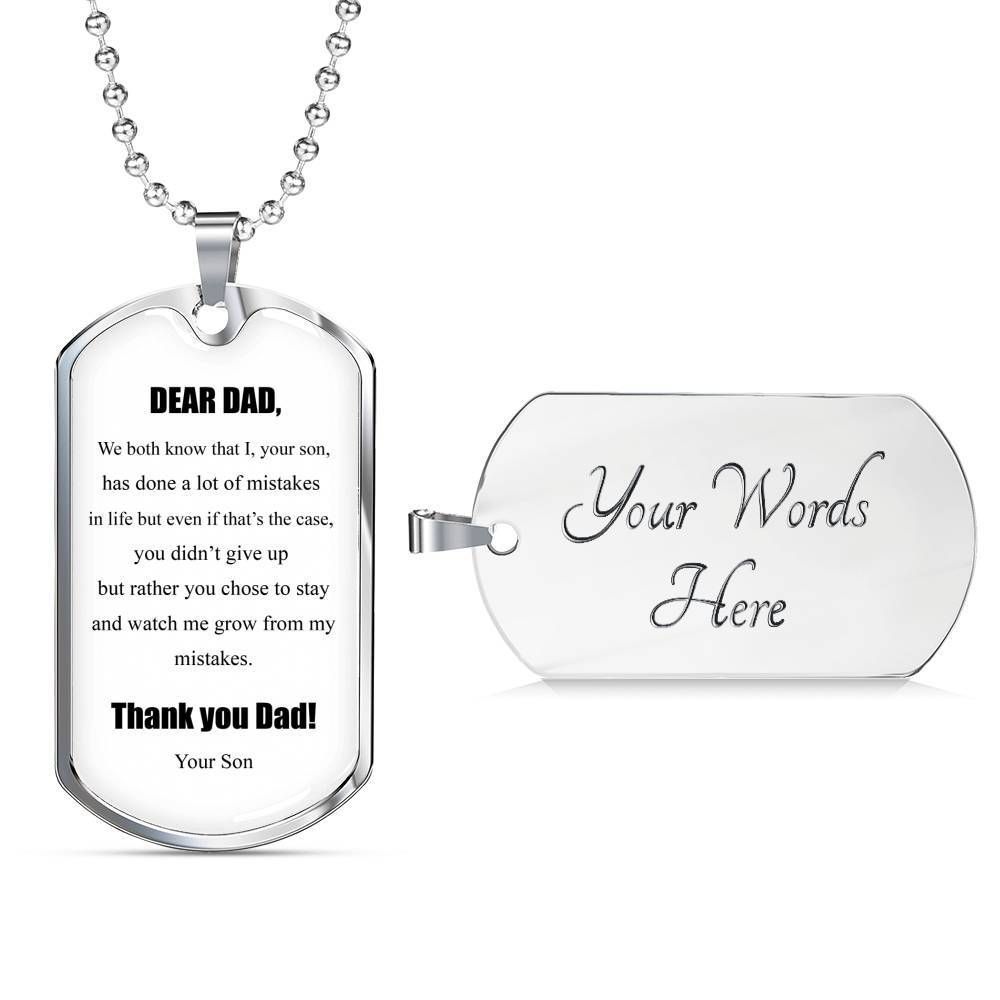 Dad Dog Tag Father’S Day Gift, Thank You Dad Message Dog Tag Military Chain Necklace Gift For Dad Father's Day Rakva